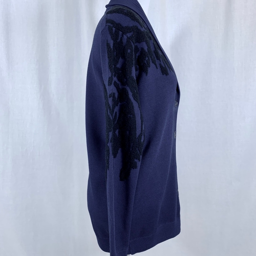 New Tibi Blue Oversized Cardigan with Black Jacquard Detailing, Originally $395 - Picture 6 of 9